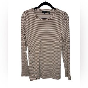 Theory Brown and Cream Stripped Long Sleeve Side Button Shirt Size Large